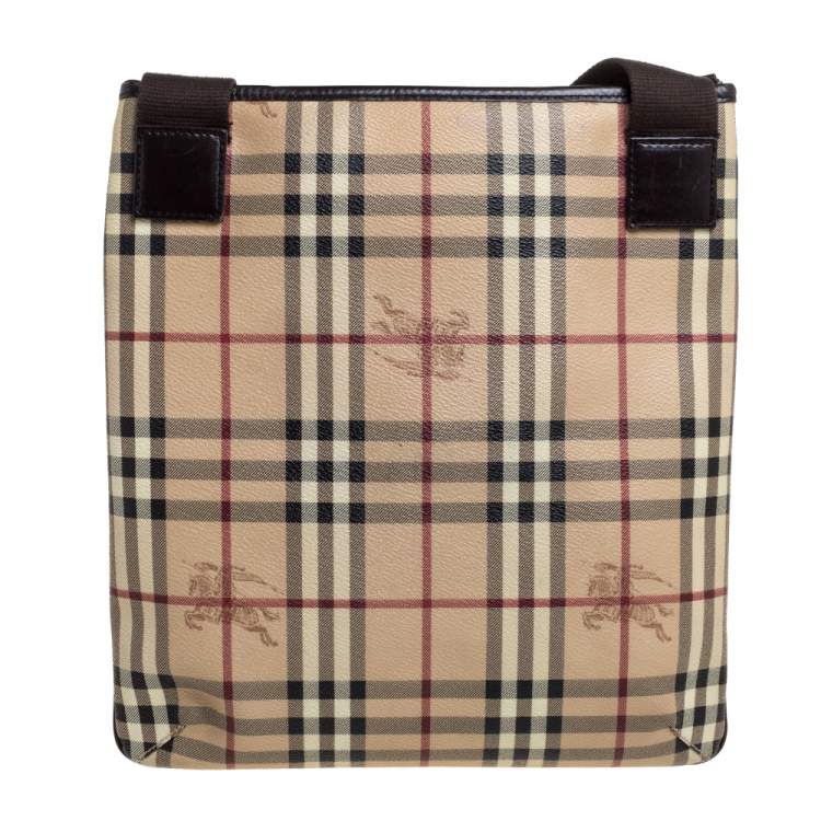 Pre Owned Burberry Beige/Brown Haymarket Check Coated Canvas Pocket Zip Messenger Bag