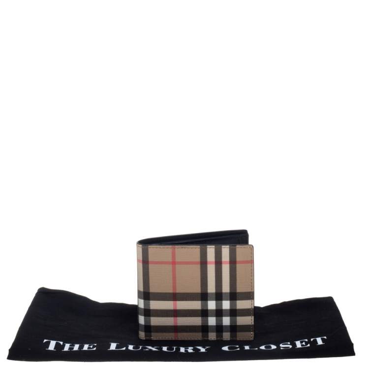 Pre Owned Burberry Beige House Check Coated Canvas Bifold Wallet