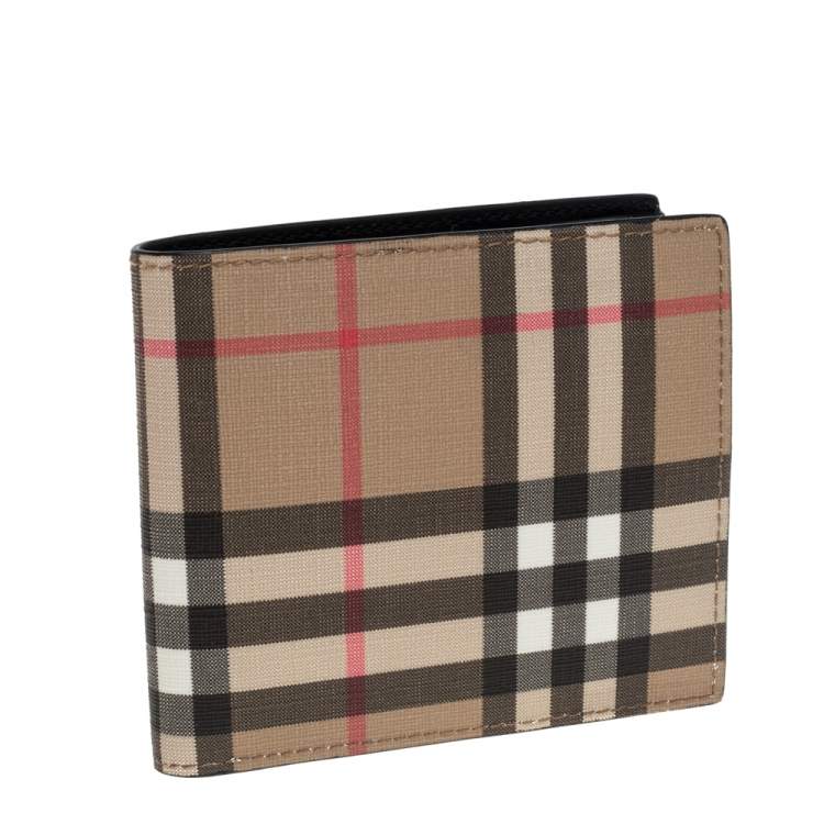 Pre Owned Burberry Beige House Check Coated Canvas Bifold Wallet