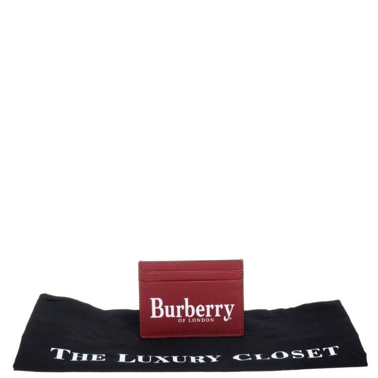 Pre Owned Burberry Red Leather Logo Print Card Case 
