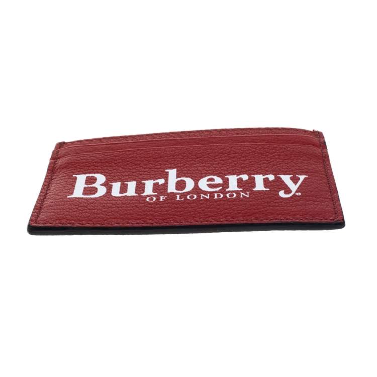 Pre Owned Burberry Red Leather Logo Print Card Case 