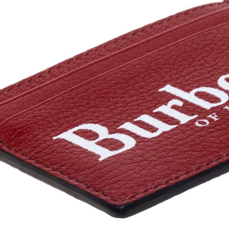 Pre Owned Burberry Red Leather Logo Print Card Case 