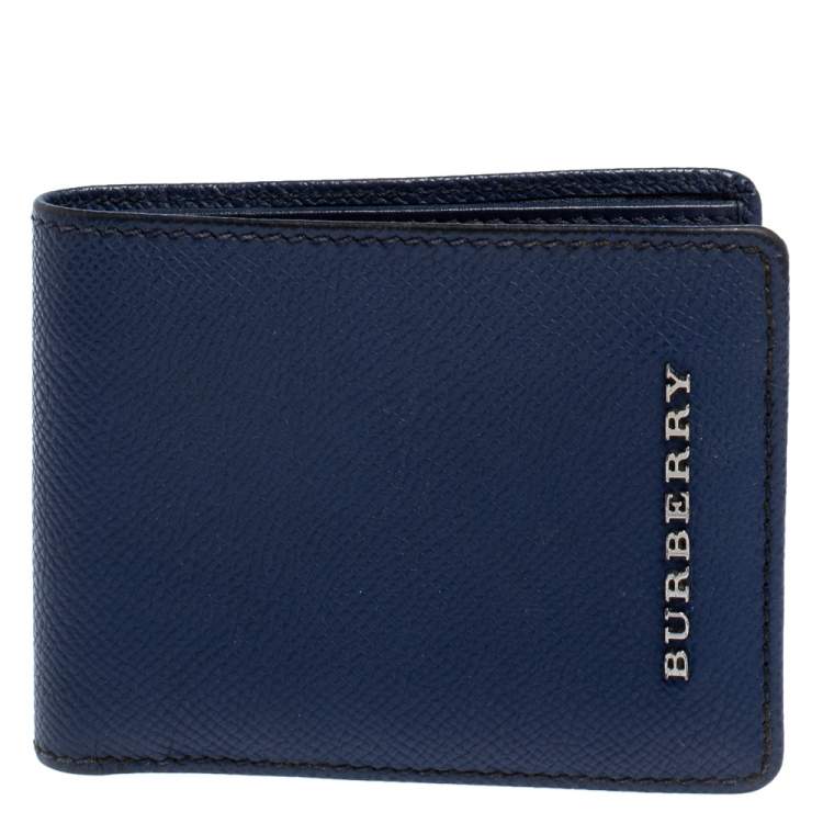 Burberry Navy Blue Leather Logo Bifold Compact Wallet Burberry