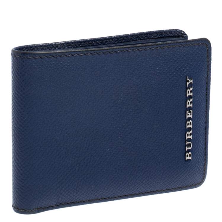 مملوكة مسبقًا Burberry Navy Blue Leather Logo Bifold Compact Wallet