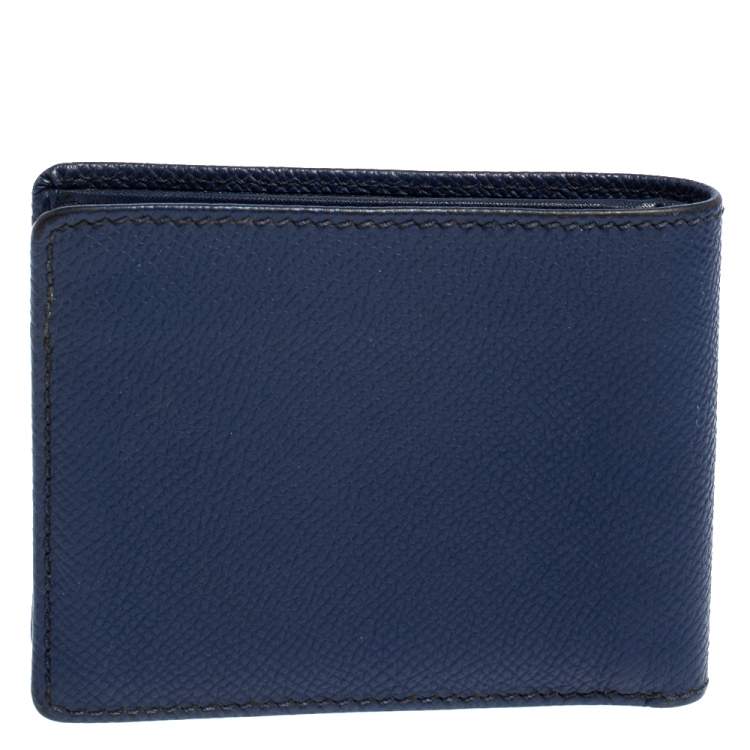 مملوكة مسبقًا Burberry Navy Blue Leather Logo Bifold Compact Wallet