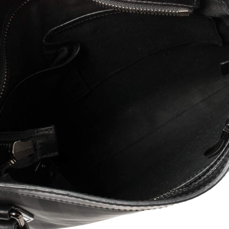 Pre Owned Burberry Black London Check Coated Canvas and Leather Slim Messenger Bag