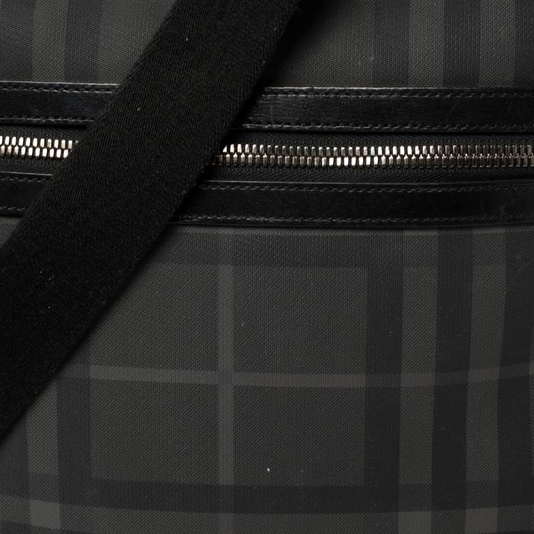 Pre Owned Burberry Black London Check Coated Canvas and Leather Slim Messenger Bag