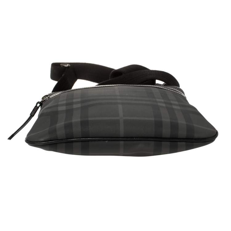 Pre Owned Burberry Black London Check Coated Canvas and Leather Slim Messenger Bag