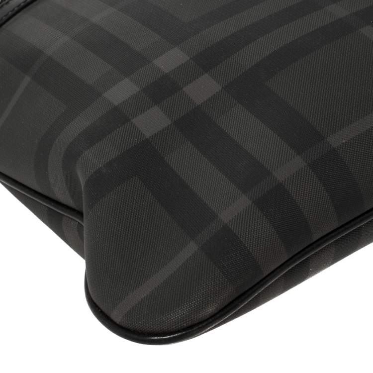 Pre Owned Burberry Black London Check Coated Canvas and Leather Slim Messenger Bag