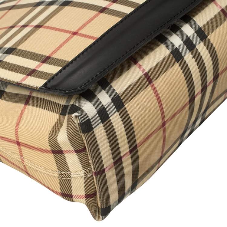 Pre Owned Burberry Beige/Black Nova Check Coated Canvas and Leather Messenger Bag