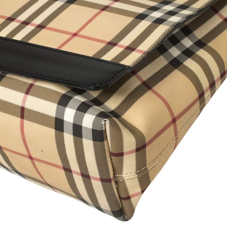 Pre Owned Burberry Beige/Black Nova Check Coated Canvas and Leather Messenger Bag