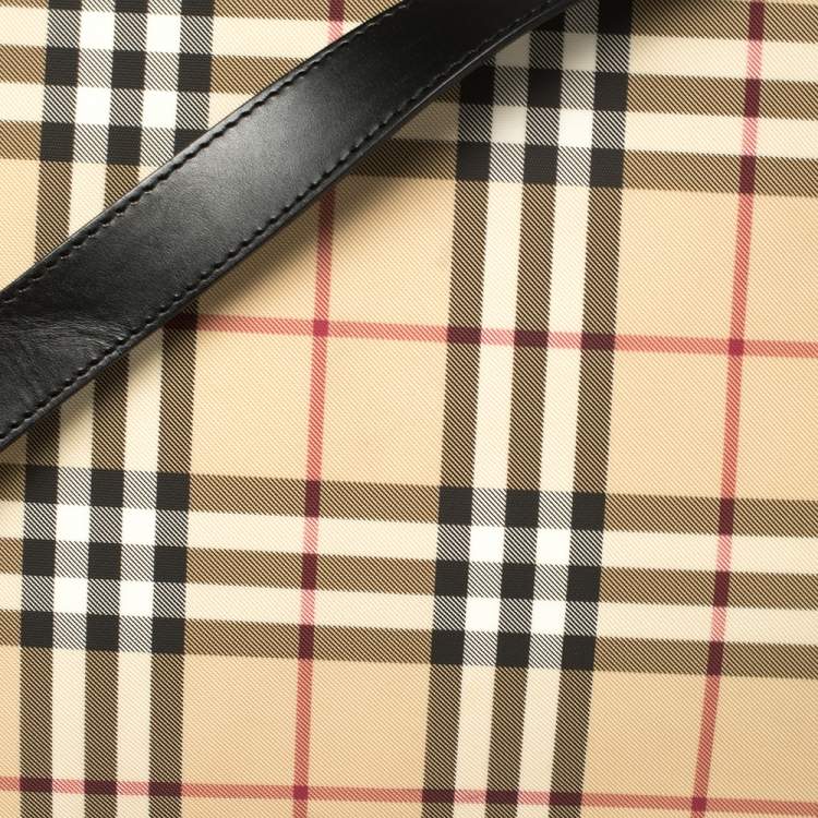 Pre Owned Burberry Beige/Black Nova Check Coated Canvas and Leather Messenger Bag