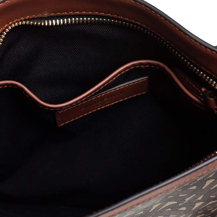Pre Owned Burberry Brown TB Monogram Coated Canvas and Leather Trim Messenger Bag