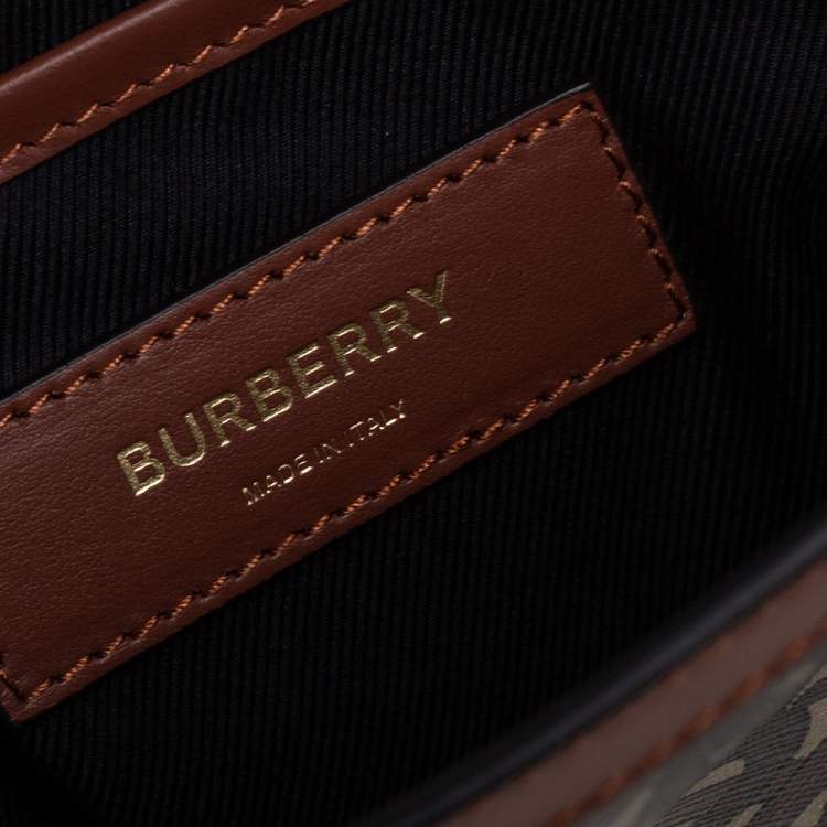 Pre Owned Burberry Brown TB Monogram Coated Canvas and Leather Trim Messenger Bag