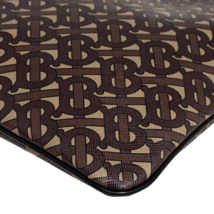 Pre Owned Burberry Brown TB Monogram Coated Canvas and Leather Trim Messenger Bag