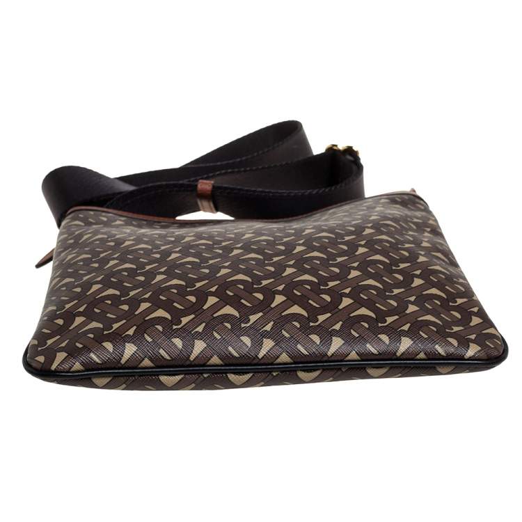 Pre Owned Burberry Brown TB Monogram Coated Canvas and Leather Trim Messenger Bag