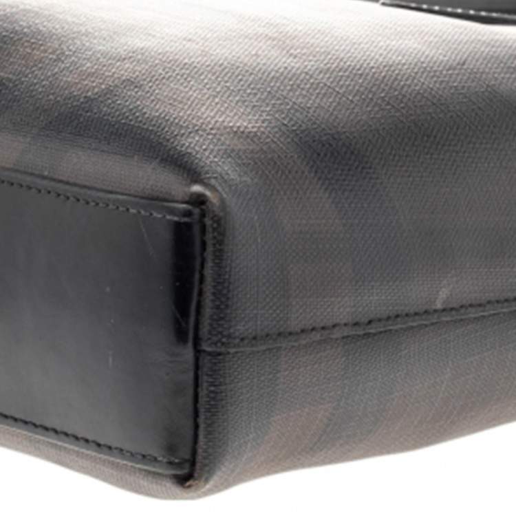 Pre Owned Burberry Dark Brown/Grey Smoke Check PVC and Leather Laptop Bag