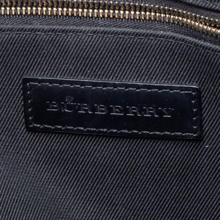 Pre Owned Burberry Dark Brown/Grey Smoke Check PVC and Leather Laptop Bag
