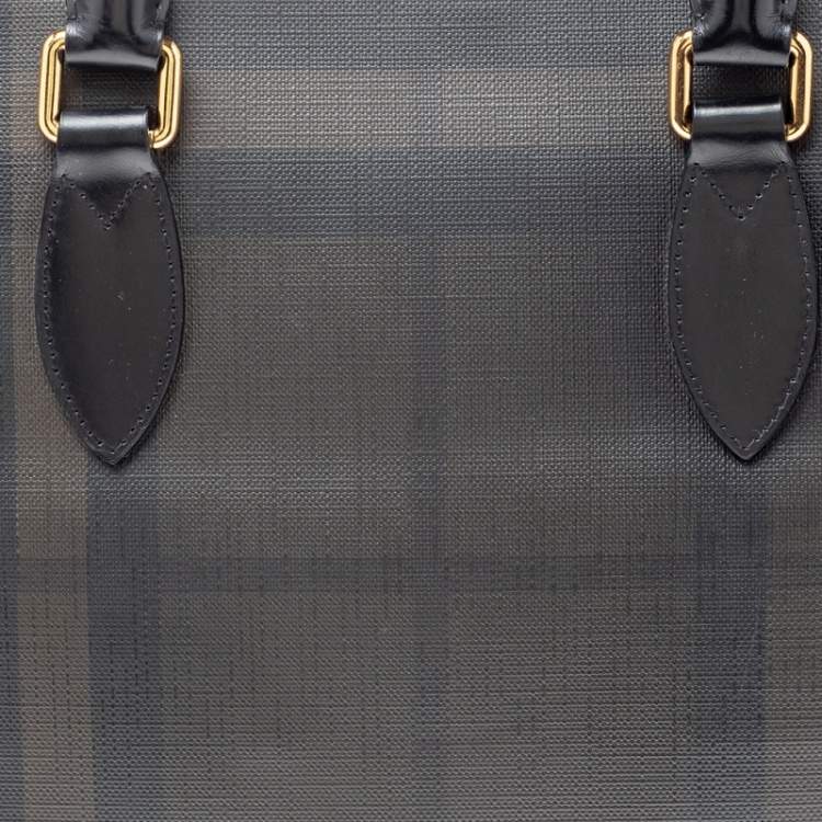 Pre Owned Burberry Dark Brown/Grey Smoke Check PVC and Leather Laptop Bag