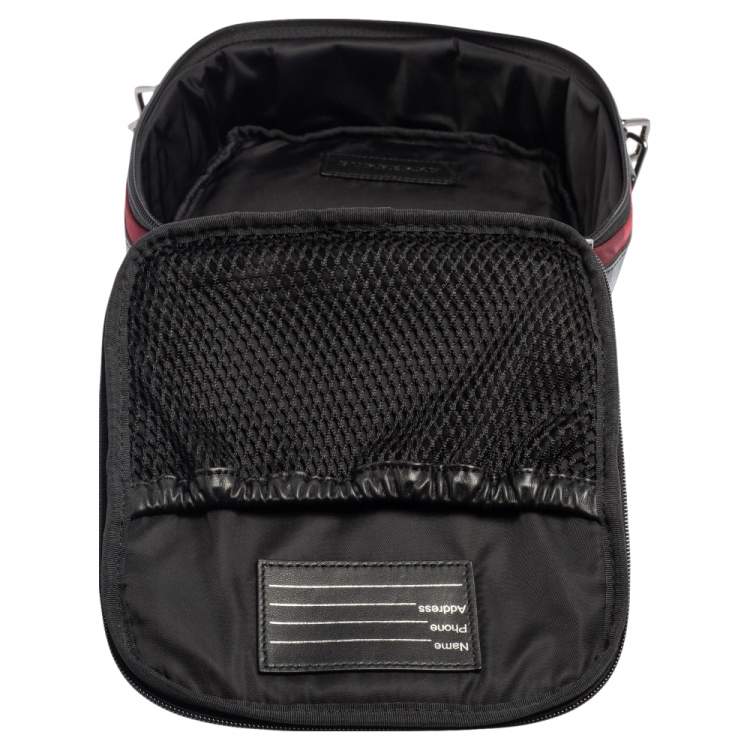 Pre Owned Burberry Red/Black Check Nylon and Leather Zip Around Messenger Bag