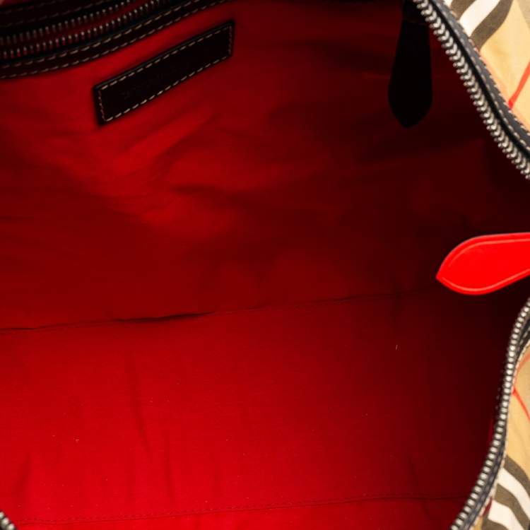 Pre Owned Burberry Multicolor Vintage Check Nylon And Leather Large Kennedy Barrel Bag