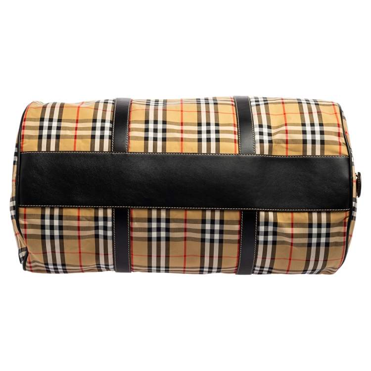 Pre Owned Burberry Multicolor Vintage Check Nylon And Leather Large Kennedy Barrel Bag