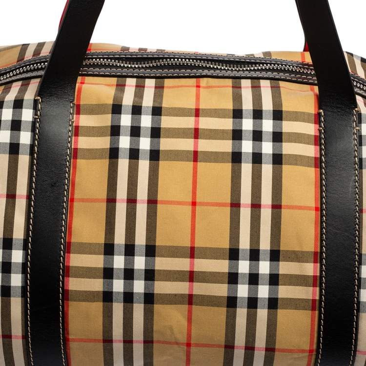 Pre Owned Burberry Multicolor Vintage Check Nylon And Leather Large Kennedy Barrel Bag
