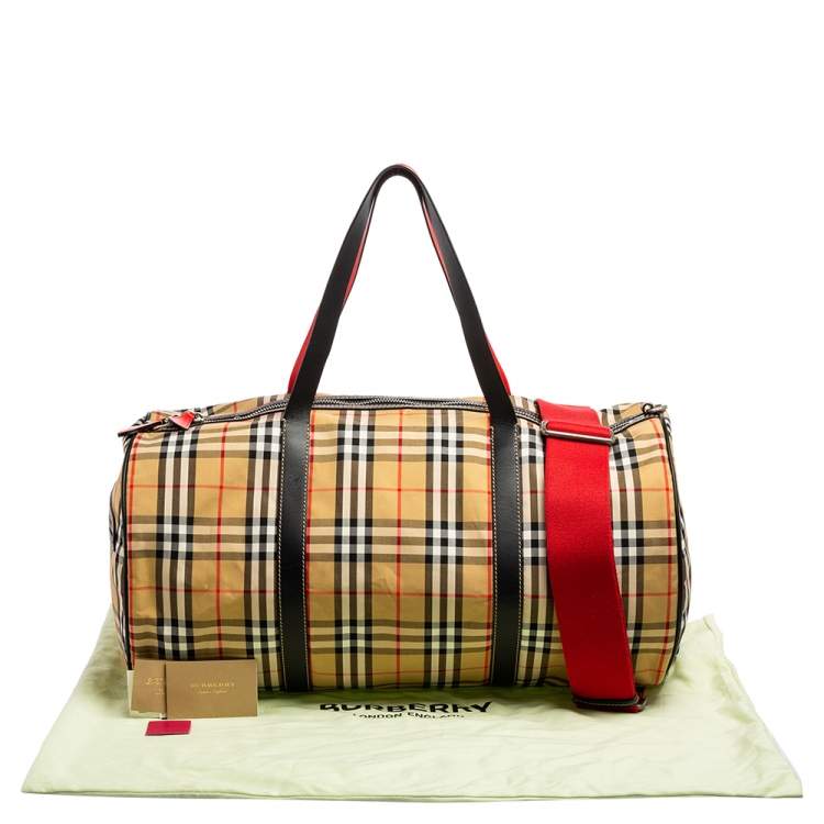 Pre Owned Burberry Multicolor Vintage Check Nylon And Leather Large Kennedy Barrel Bag