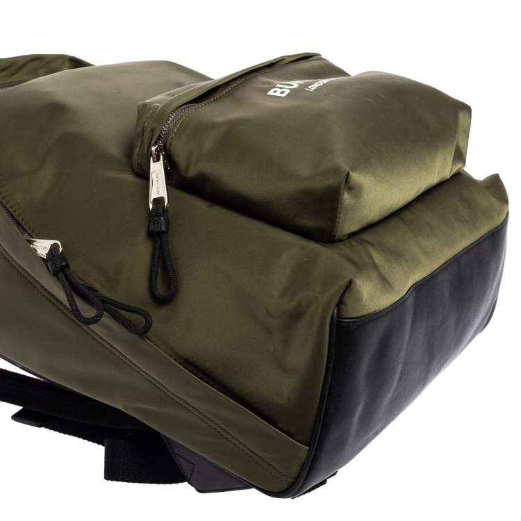 Pre Owned Burberry Green/Black Nylon And Leather Econyl Logo Print Backpack