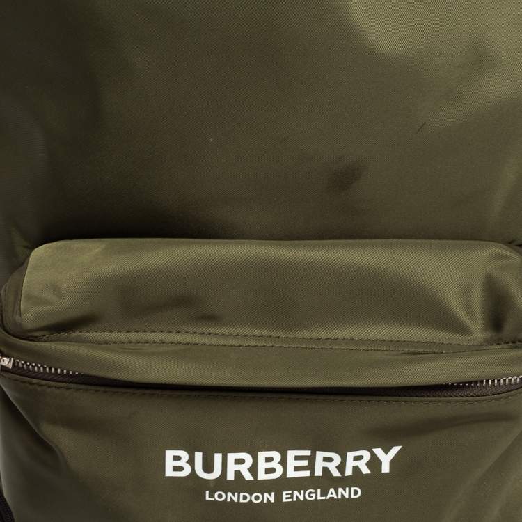 Pre Owned Burberry Green/Black Nylon And Leather Econyl Logo Print Backpack