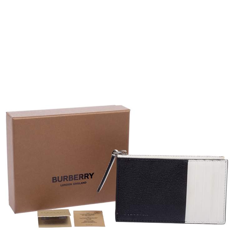 Pre Owned Burberry Black/White Leather Alwyn Zip Card Holder