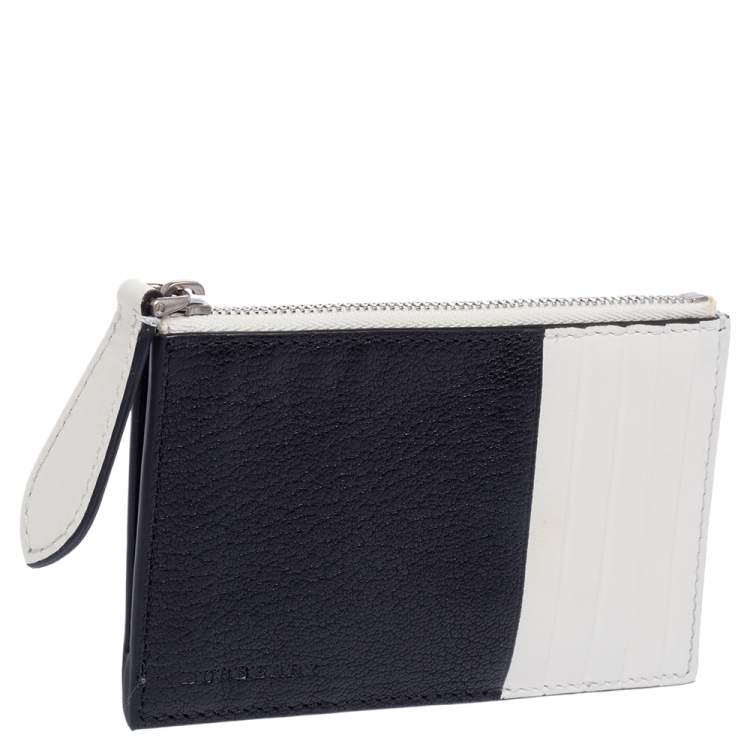 Pre Owned Burberry Black/White Leather Alwyn Zip Card Holder