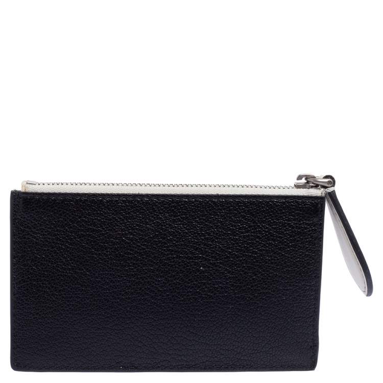 Pre Owned Burberry Black/White Leather Alwyn Zip Card Holder