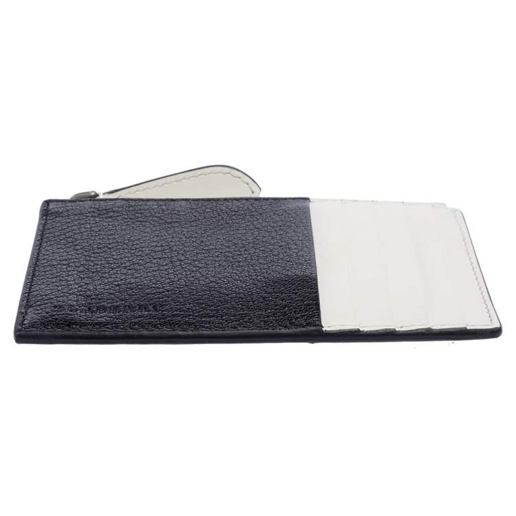 Pre Owned Burberry Black/White Leather Alwyn Zip Card Holder