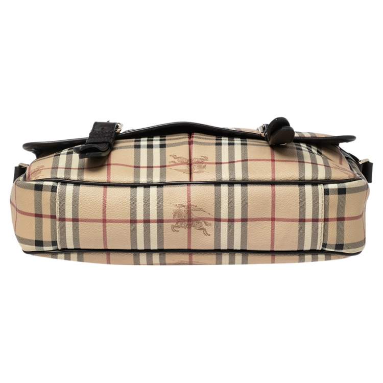 Pre Owned Burberry Beige/Brown Haymarket Coated Canvas and Leather Newton Messenger Bag