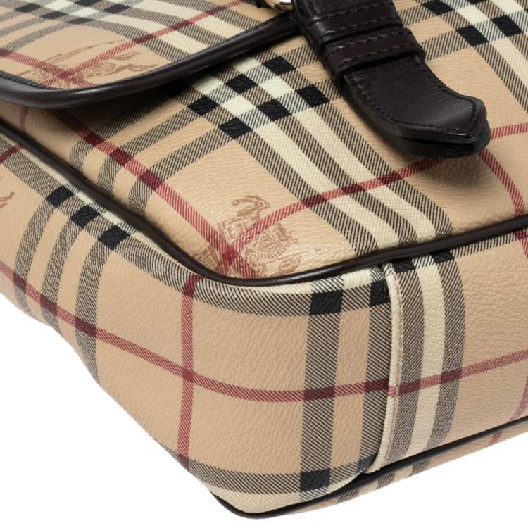 Pre Owned Burberry Beige/Brown Haymarket Coated Canvas and Leather Newton Messenger Bag