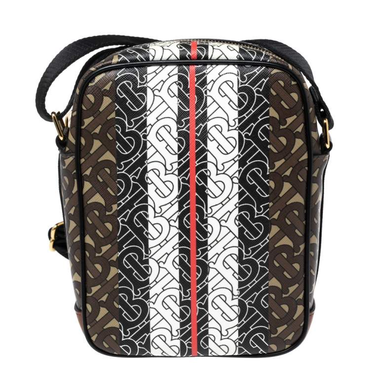 Pre Owned Burberry Brown TB Monogram Coated Canvas and Leather Thornton Messenger Bag