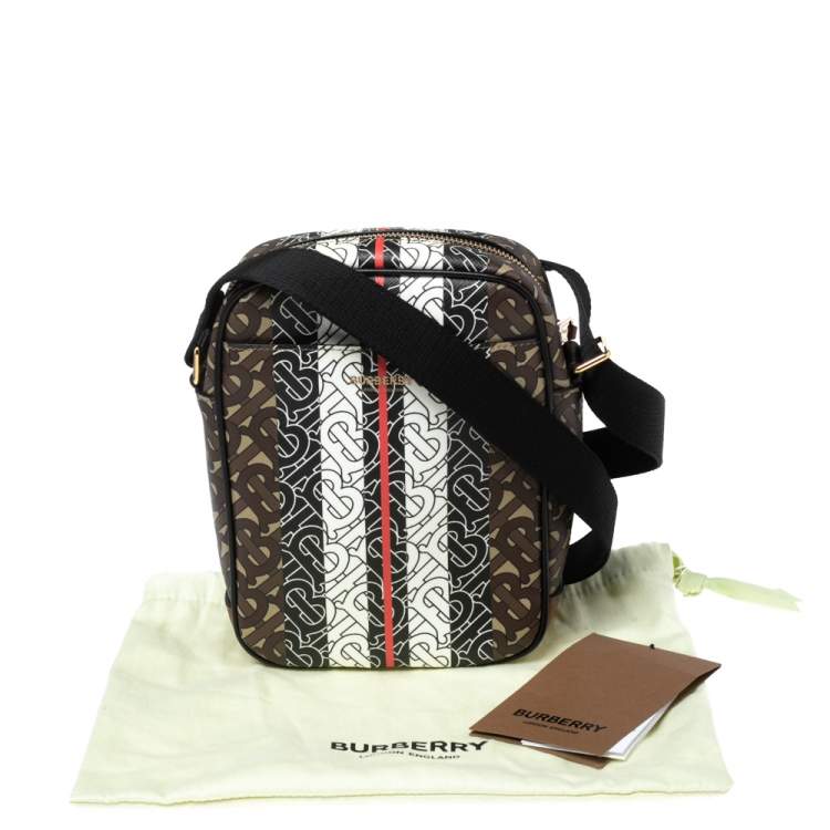 Pre Owned Burberry Brown TB Monogram Coated Canvas and Leather Thornton Messenger Bag
