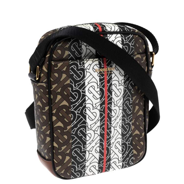 Pre Owned Burberry Brown TB Monogram Coated Canvas and Leather Thornton Messenger Bag