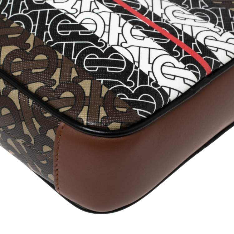 Pre Owned Burberry Brown TB Monogram Coated Canvas and Leather Thornton Messenger Bag