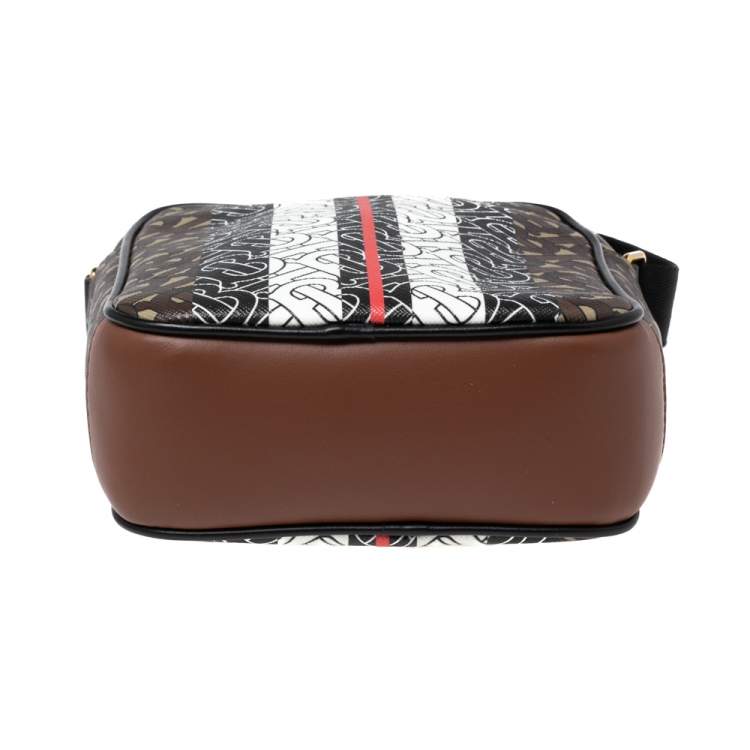 Pre Owned Burberry Brown TB Monogram Coated Canvas and Leather Thornton Messenger Bag
