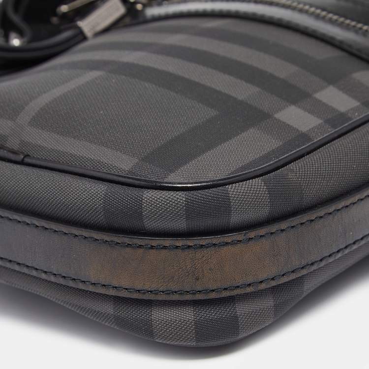 Pre Owned Burberry Black London Check Coated Canvas and Leather Messenger Bag