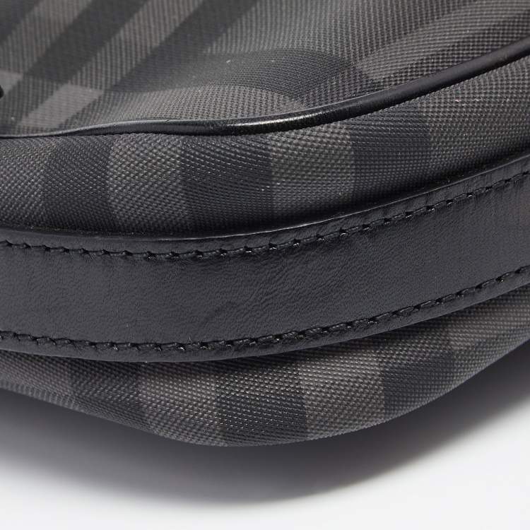 Pre Owned Burberry Black London Check Coated Canvas and Leather Messenger Bag