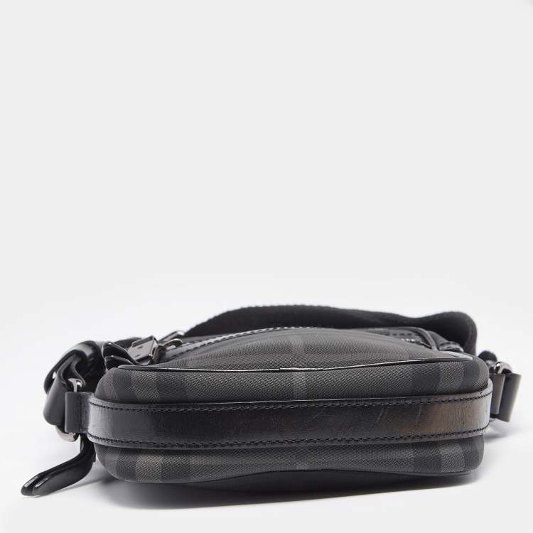 Pre Owned Burberry Black London Check Coated Canvas and Leather Messenger Bag