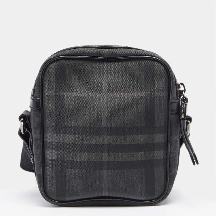 Pre Owned Burberry Black London Check Coated Canvas and Leather Messenger Bag