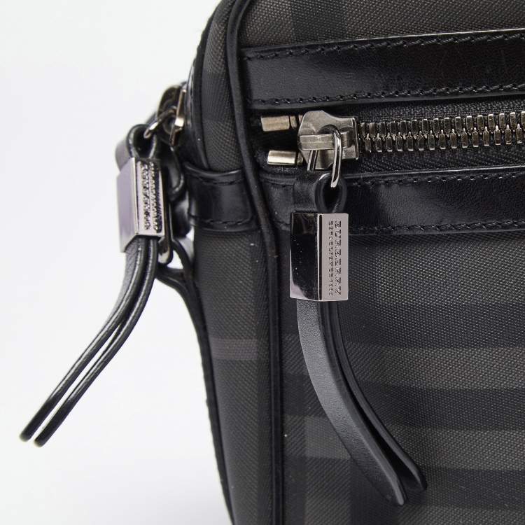 Pre Owned Burberry Black London Check Coated Canvas and Leather Messenger Bag