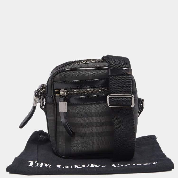 Pre Owned Burberry Black London Check Coated Canvas and Leather Messenger Bag