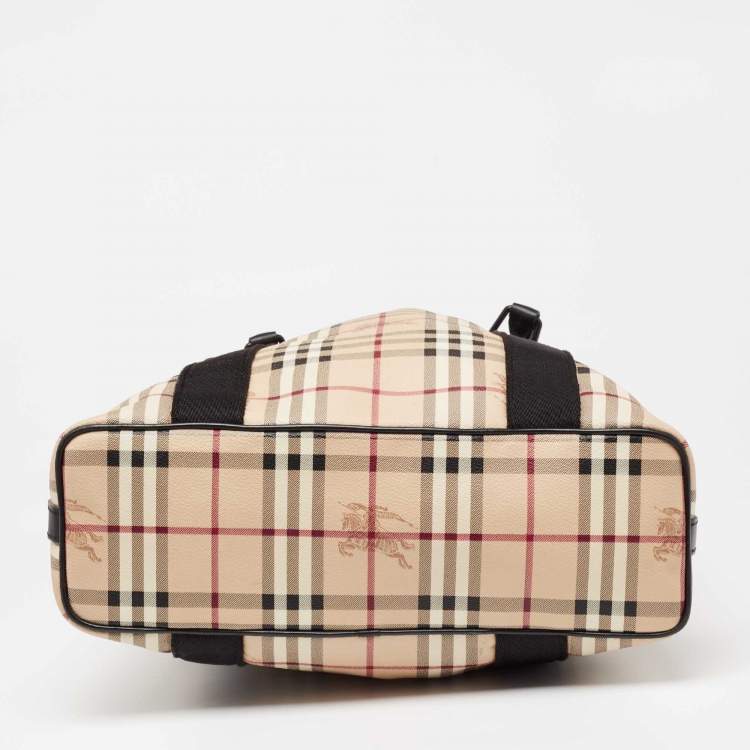 Pre Owned Burberry Beige/Black Haymarket Check Coated Canvas Vertical Tote