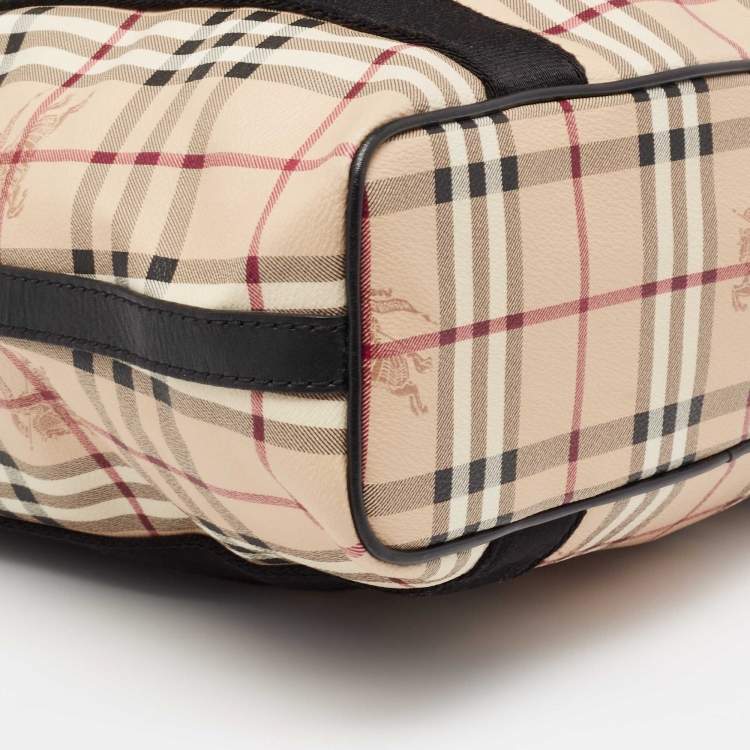 Pre Owned Burberry Beige/Black Haymarket Check Coated Canvas Vertical Tote