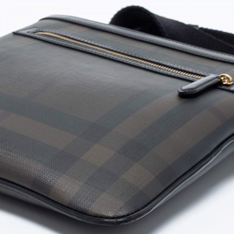 Pre Owned Burberry Black/Dark Brown Smoke Checked PVC And Leather Messenger Bag